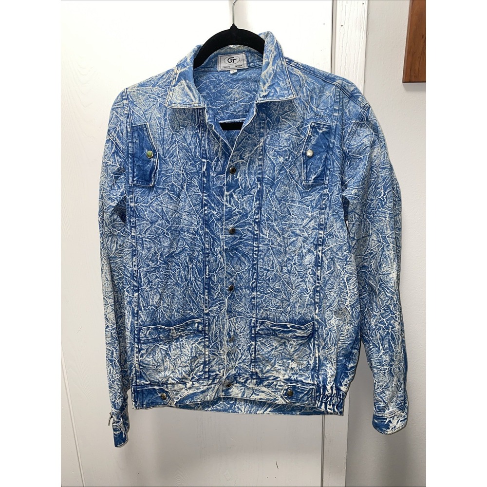 Vintage GT Fashion Acid Wash Denim Thin Jacket Large Shirt Blue Snap Women's